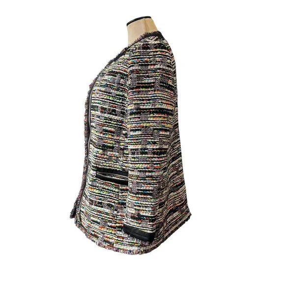 Ann Taylor size M Rainbow Boucle Tweed Jacket/blazer fringe long zipper - Picture 7 of 8